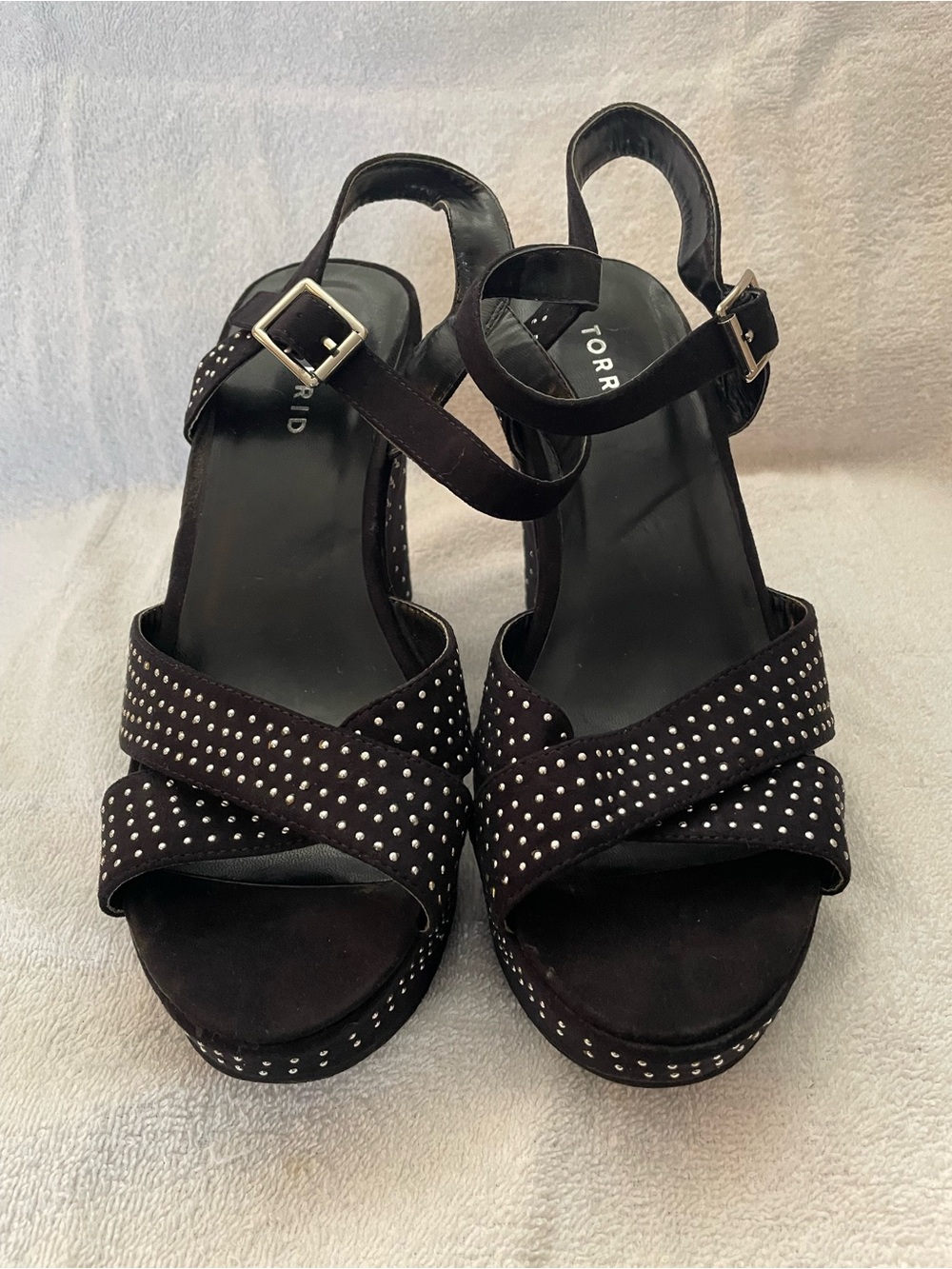 TORRID 9W: Black Studded Cross-Strap Platform Sandals